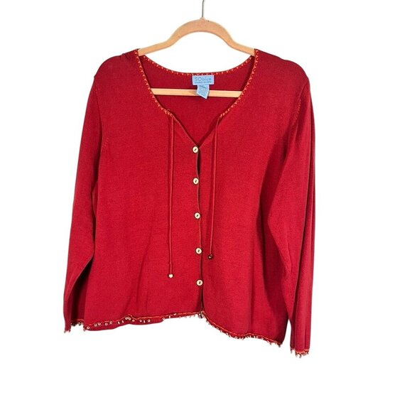 Retro Beaded Cardigan Red XL Festive Hippie Boho Western Indie Folk Chic Artsy - Picture 1 of 8